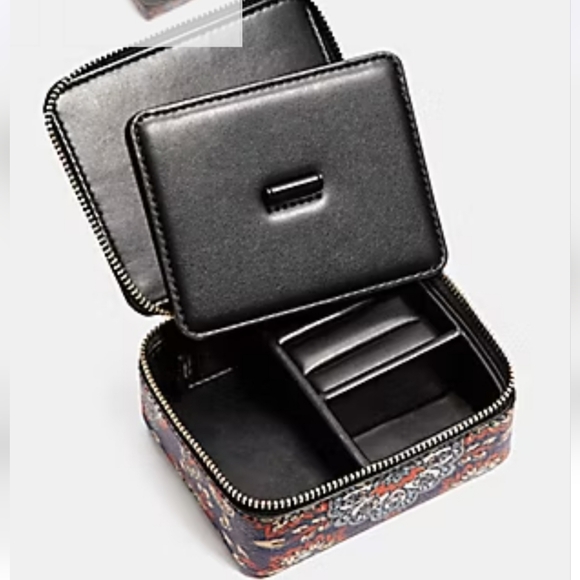 Coach Forest Flower Print Travel Jewelry Case Coated Canvas Zip Around Blue NWT - Picture 12 of 13